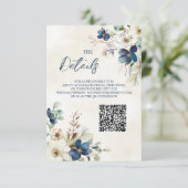 Blue Floral Winter Wedding QR code Details Insert (Stehend Vorderseite)