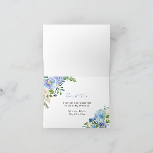 Blue Floral wird Bridesmaid Card Einladung (Innenseite)