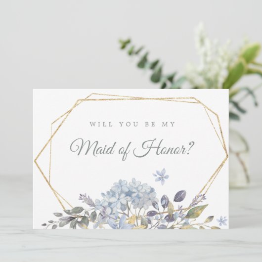 Blue Floral wird meine Trauzeugin sein Einladung (Stehend Vorderseite)