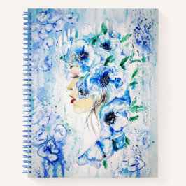 Blue Floral Woman Notebook Notizblock