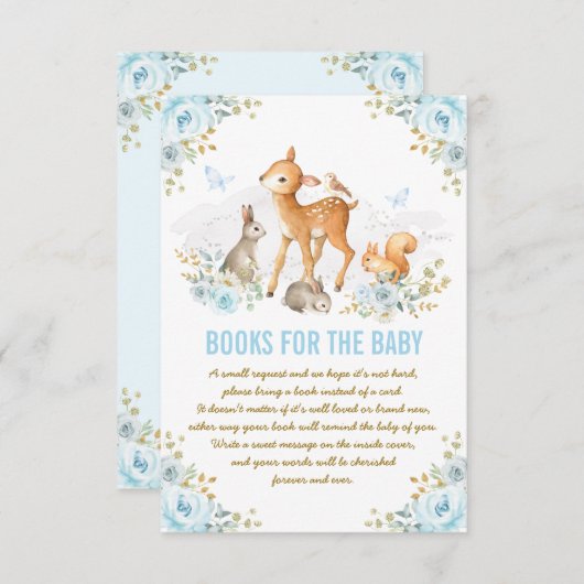 Blue Floral Woodland Deer Bunny Books for Baby Begleitkarte (Vorne/Hinten)
