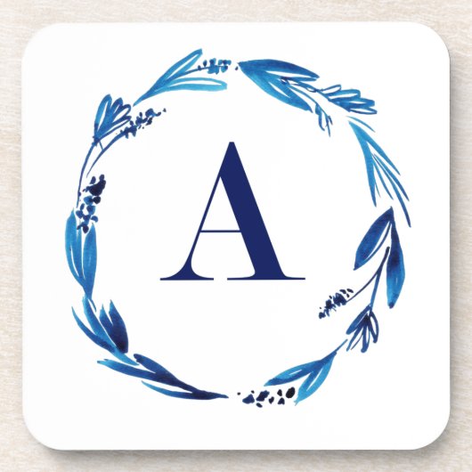 Blue Floral Wreath 'A' Getränkeuntersetzer (Vorderseite)