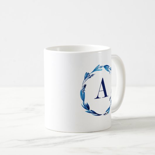 Blue Floral Wreath 'A' Kaffeetasse (VorderseiteRechts)