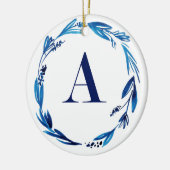 Blue Floral Wreath 'A' Personalisiert Keramik Ornament (Links)