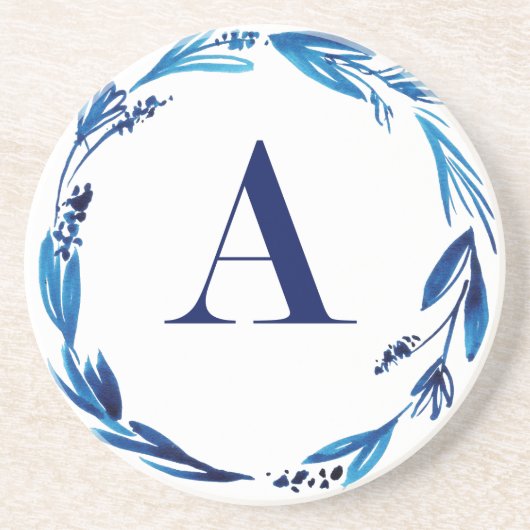 Blue Floral Wreath 'A' Untersetzer (Vorne)