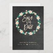 Blue Floral Wreath Ankündigung Datum freihalten (Vorne/Hinten)