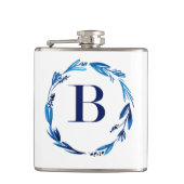 Blue Floral Wreath 'B' Flachmann (Vorderseite)