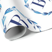 Blue Floral Wreath 'B' Geschenkpapier (Rolleneckpunkt)