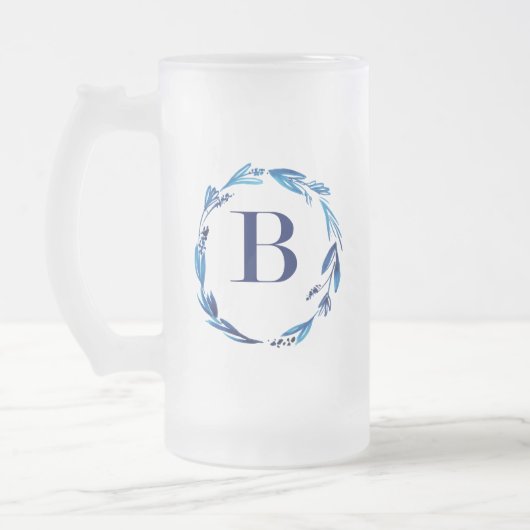 Blue Floral Wreath 'B' Mattglas Bierglas (Links)