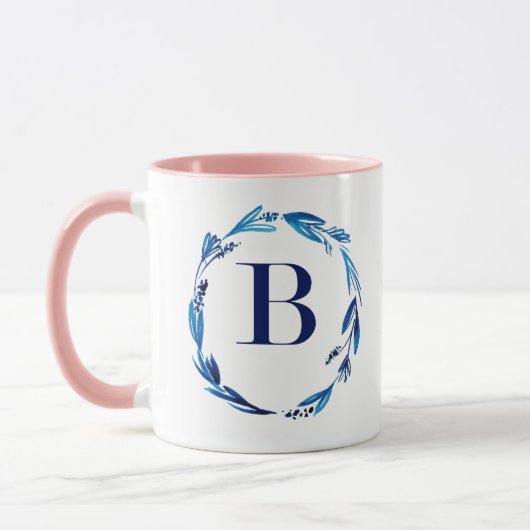 Blue Floral Wreath 'B' Tasse (Links)