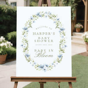 Blue Floral Wreath Baby in Bloom Baby Dusche Schil Poster