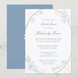 Blue Floral Wreath Brautparty Einladung