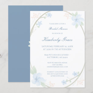 Blue Floral Wreath Brautparty Einladung