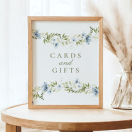 Blue Floral Wreath Cards & Gifts Babyduschzeichen Poster