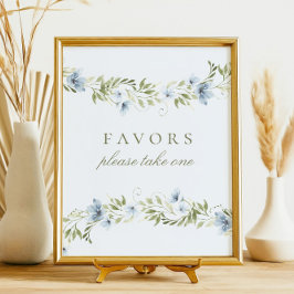 Blue Floral Wreath favorisiert Baby Shower Sign Poster