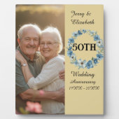 Blue Floral wreath golden year wedding anniversary Fotoplatte (Vorderseite)