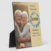 Blue Floral wreath golden year wedding anniversary Fotoplatte (Seite)