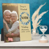 Blue Floral wreath golden year wedding anniversary Fotoplatte (Seite)