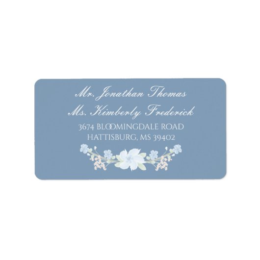 Blue Floral Wreath Large Address Label Adressaufkleber (Vorne)