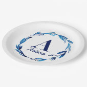 Blue Floral Wreath Monogram 'A' Pappteller (Schrägansicht)