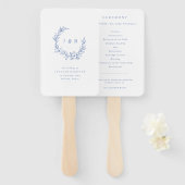 Blue Floral Wreath Monogram Wedding Program Fächer (Vorne und Hinten)