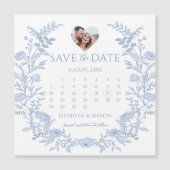 Blue Floral Wreath Save the Date Foto Magnet (Vorderseite)