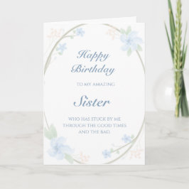 Blue Floral Wreath Schwester Birthday Karte