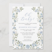 Blue Floral Wreath Spring Summer Baby Boy Dusche Einladung (Vorderseite)