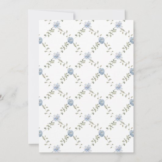 Blue Floral Wreath Spring Summer Baby Boy Dusche Einladung (Rückseite)