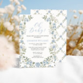 Blue Floral Wreath Spring Summer Baby Boy Dusche Einladung