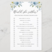 Blue Floral würde sie eher Baby Dusche Spielkarte (Vorderseite)