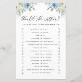 Blue Floral würde sie eher Baby Dusche Spielkarte