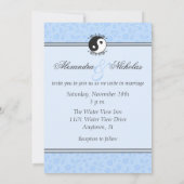 Blue Floral Yin & Yang Foto Hochzeit Einladung (Rückseite)