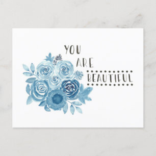Blue Floral 'You Are Beautiful' Postkarte