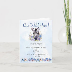 Blue Floral Zebra Birthday Einladung