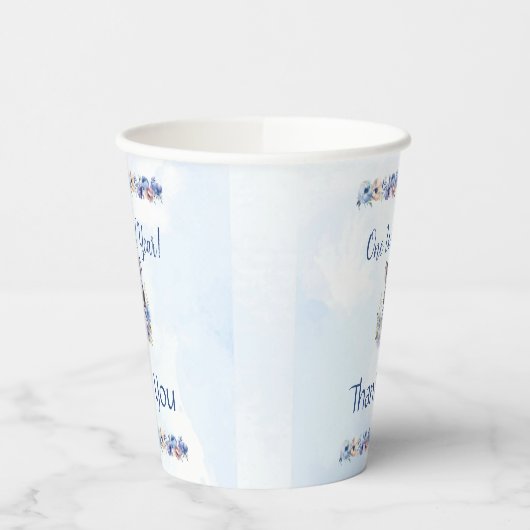 Blue Floral Zebra Birthday Pappbecher (Links)