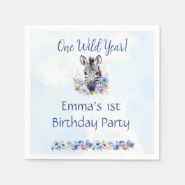 Blue Floral Zebra Birthday Serviette