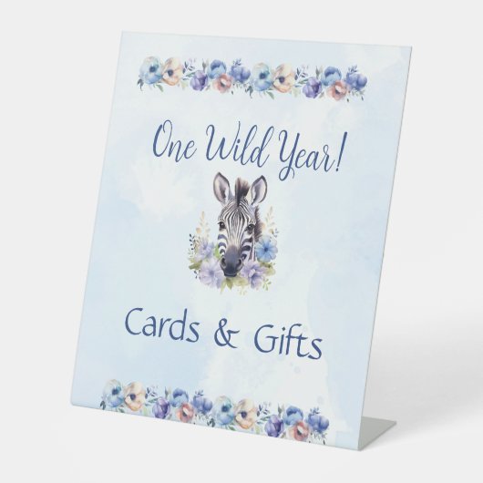 Blue Floral Zebra Birthday Sockelschild (Vorderseite)