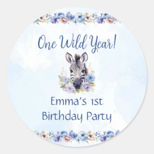 Blue Floral Zebra Geburtstagsticker Runder Aufkleber