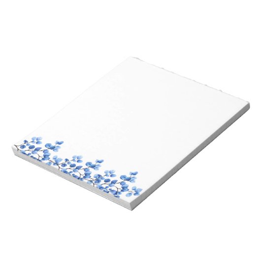 Blue Florals auf Branches Notepad Notizblock (Rotiert)