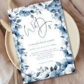 Blue Florals Border Wir machen Script Foto Hochzei Einladung