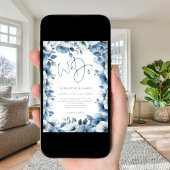 Blue Florals Border Wir machen Script Foto Hochzei Einladung