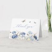 Blue Florals & Butterfells Kalligraphie Vielen Dan Dankeskarte (Vorderseite)