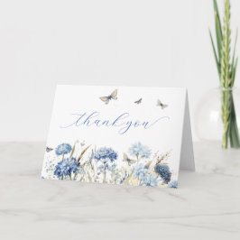 Blue Florals & Butterfells Kalligraphie Vielen Dan Dankeskarte