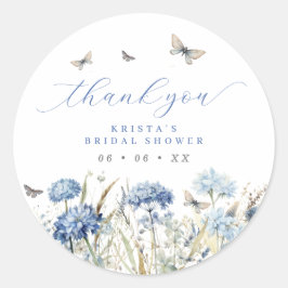 Blue Florals & Butterfets Vielen Dank Brautparty Runder Aufkleber
