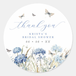 Blue Florals & Butterfets Vielen Dank Brautparty Runder Aufkleber