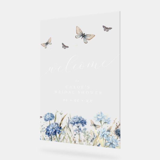 Blue Florals & Butterfys Brautparty Willkommen Acrylschild (Winkel)
