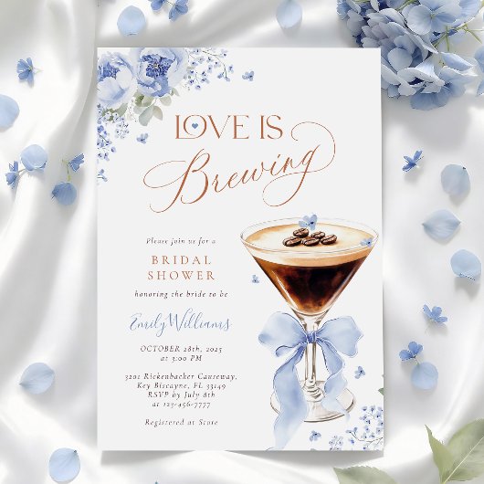 Blue Florals Coffee Bridal Shower Einladung