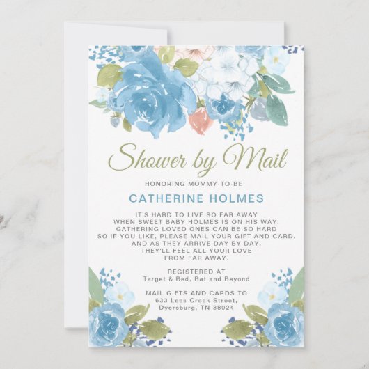 Blue Florals Dusche by Mail Kinderdusche Einladung (Vorderseite)