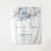 Blue Florals Fabric Welcome Bridal Shower Backdrop Wandteppich (Vorderseite)